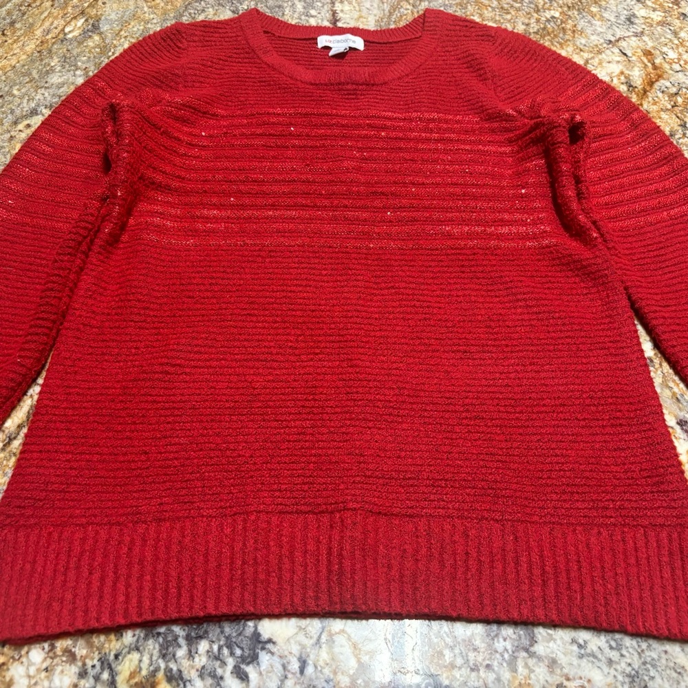 Liz Clairborne Womens Crewneck Red‎ Sweater Size L Ribbed w/ Sequins